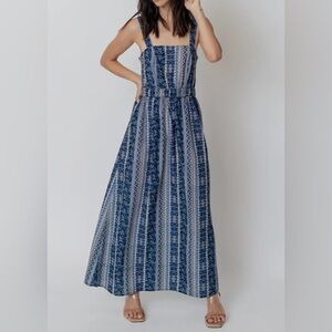 En Crème Double Back Tie Apron Maxi Dress